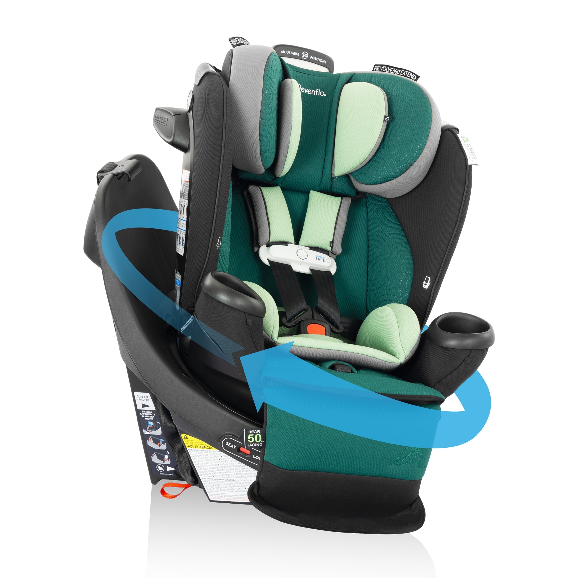 Revolve360 Extend All-in-One Rotating Car Seat with Green & Gentle Fabric