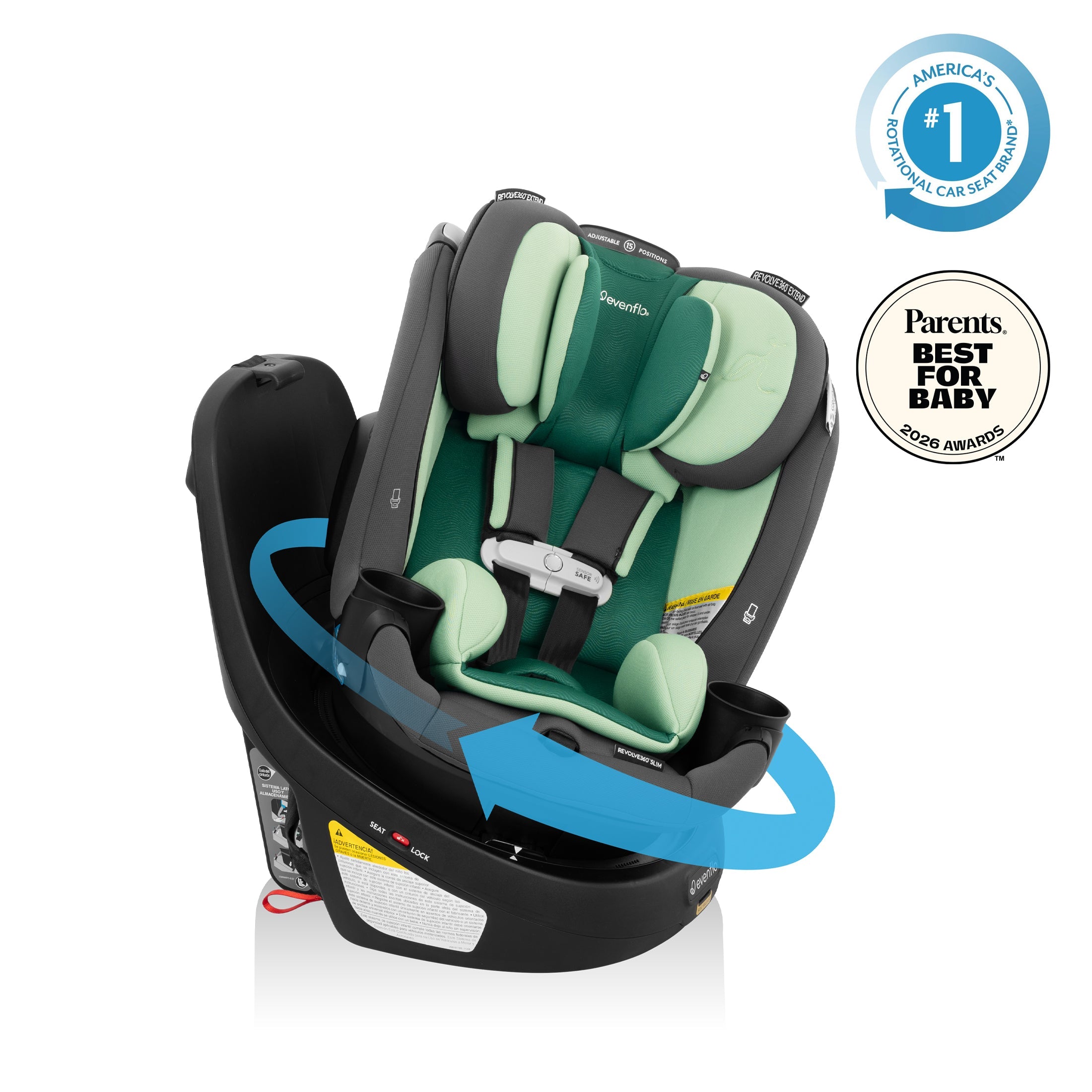 Revolve360 Slim 2-in-1 Rotating Car Seat with Green & Gentle Fabric