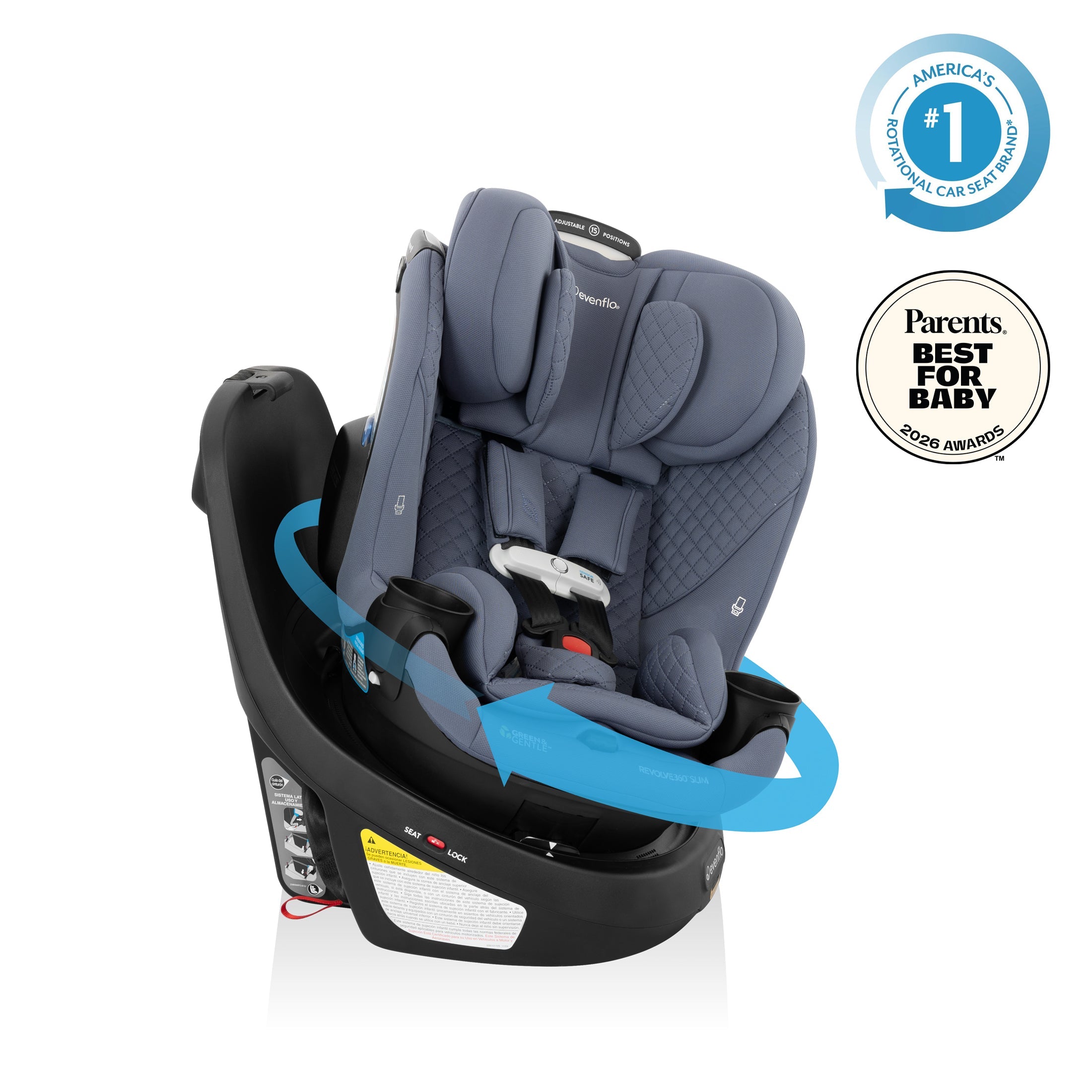 Revolve360 Slim 2-in-1 Rotating Car Seat with Green & Gentle Fabric